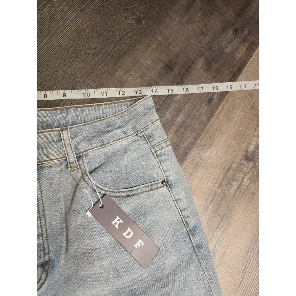 KDF Women's Jeans Size 8 Light Wash Wide Leg Raw Hem High Rise Stretch NWT - Picture 2 of 7